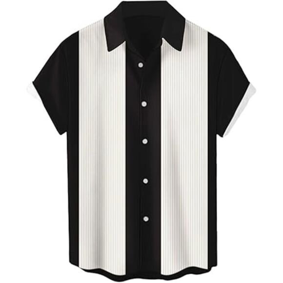 Men's Short Sleeve Button Up Hawaiian Shirt 1950s Vintage Bowling Shirts - Picture 7 of 7